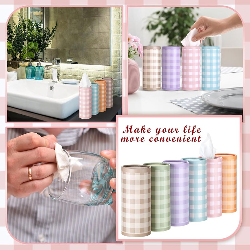 Fourluoo 12 Pack Spring Tissue Boxes for Car Cylinder Bulk Colorful Plaid Round Cylinder Holder with 3 Ply Facial Tissues for Spring Easter Travel Bathroom Office Decoration Supplies - Image 5